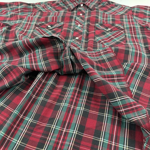 Vtg Wrangler Short Sleeve Western Shirt Men Size XL Pearl Snap Green Red Plaid - Picture 7 of 11